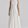 Azalina White Boat Neck Button Front Cotton Maxi Dress Azalina White Boat Neck Button Front Cotton Maxi Dress