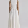 Azalina White Boat Neck Button Front Cotton Maxi Dress Azalina White Boat Neck Button Front Cotton Maxi Dress