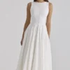 Azalina White Boat Neck Button Front Cotton Maxi Dress Azalina White Boat Neck Button Front Cotton Maxi Dress
