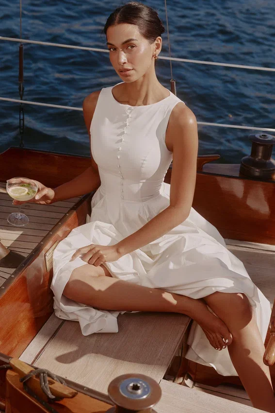 Azalina White Boat Neck Button Front Cotton Maxi Dress Azalina White Boat Neck Button Front Cotton Maxi Dress