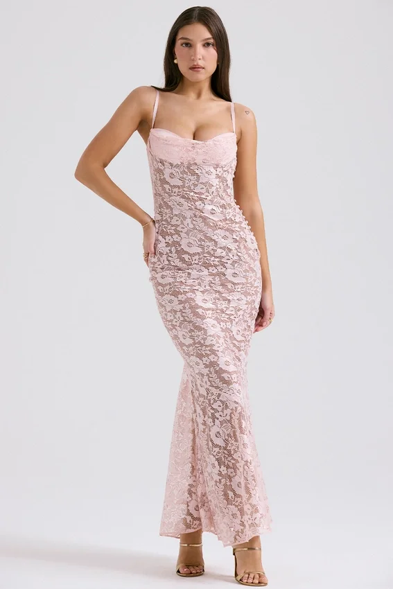 Azzurra Rose Pink Lace Godet Gown Azzurra Rose Pink Lace Godet Gown