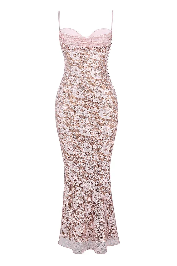 Azzurra Rose Pink Lace Godet Gown Azzurra Rose Pink Lace Godet Gown