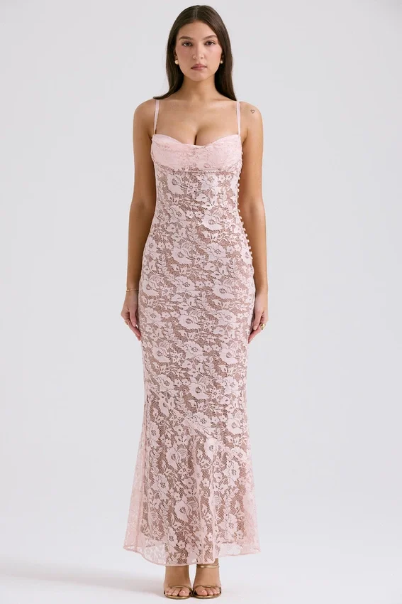 Azzurra Rose Pink Lace Godet Gown Azzurra Rose Pink Lace Godet Gown