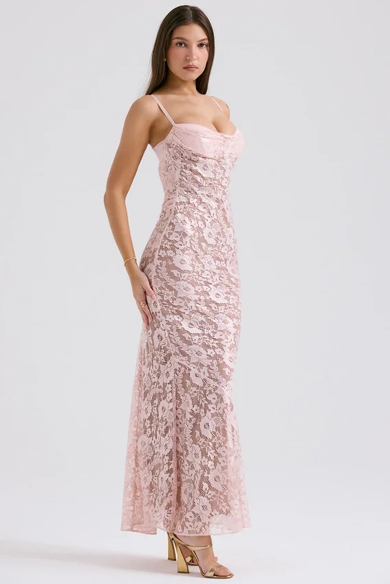 Azzurra Rose Pink Lace Godet Gown Azzurra Rose Pink Lace Godet Gown