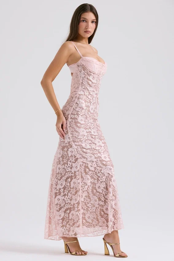 Azzurra Rose Pink Lace Godet Gown Azzurra Rose Pink Lace Godet Gown