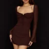 Baby Chocolate Chiffon Cutout Halter Mini Dress Baby Chocolate Chiffon Cutout Halter Mini Dress