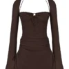 Baby Chocolate Chiffon Cutout Halter Mini Dress Baby Chocolate Chiffon Cutout Halter Mini Dress
