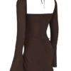 Baby Chocolate Chiffon Cutout Halter Mini Dress Baby Chocolate Chiffon Cutout Halter Mini Dress