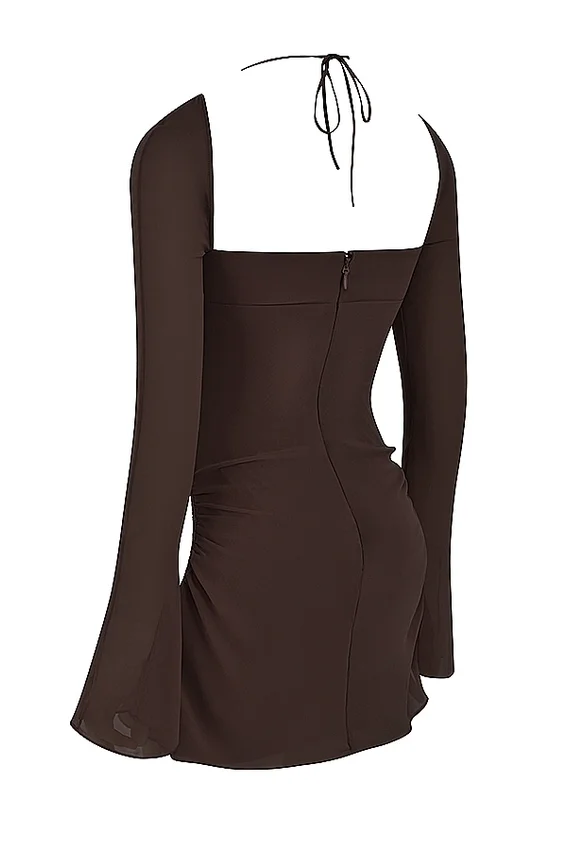 Baby Chocolate Chiffon Cutout Halter Mini Dress Baby Chocolate Chiffon Cutout Halter Mini Dress