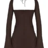 Baby Chocolate Chiffon Cutout Halter Mini Dress Baby Chocolate Chiffon Cutout Halter Mini Dress