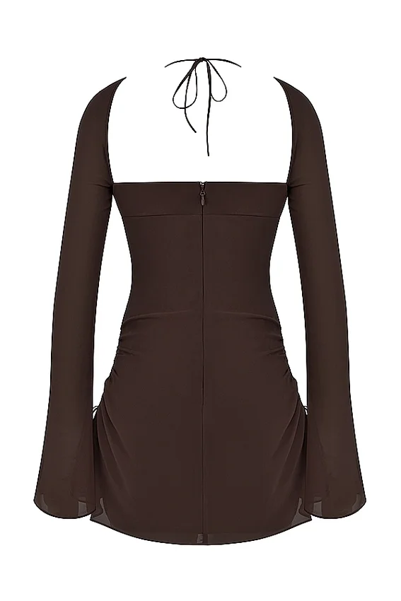 Baby Chocolate Chiffon Cutout Halter Mini Dress Baby Chocolate Chiffon Cutout Halter Mini Dress