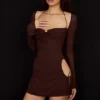 Baby Chocolate Chiffon Cutout Halter Mini Dress Baby Chocolate Chiffon Cutout Halter Mini Dress
