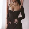 Baby Chocolate Chiffon Cutout Halter Mini Dress Baby Chocolate Chiffon Cutout Halter Mini Dress