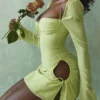 Baby Lime Chiffon Halter Mini Dress Baby Lime Chiffon Halter Mini Dress