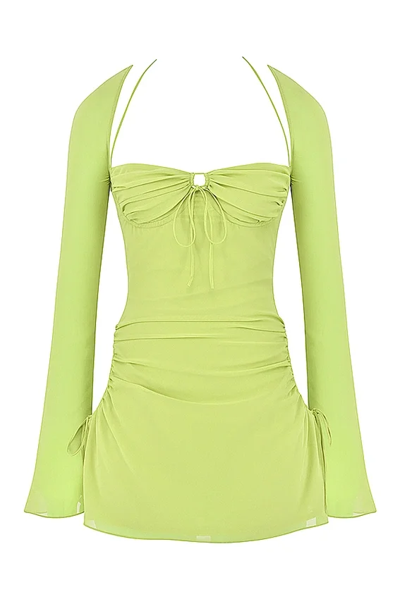 Baby Lime Chiffon Halter Mini Dress Baby Lime Chiffon Halter Mini Dress