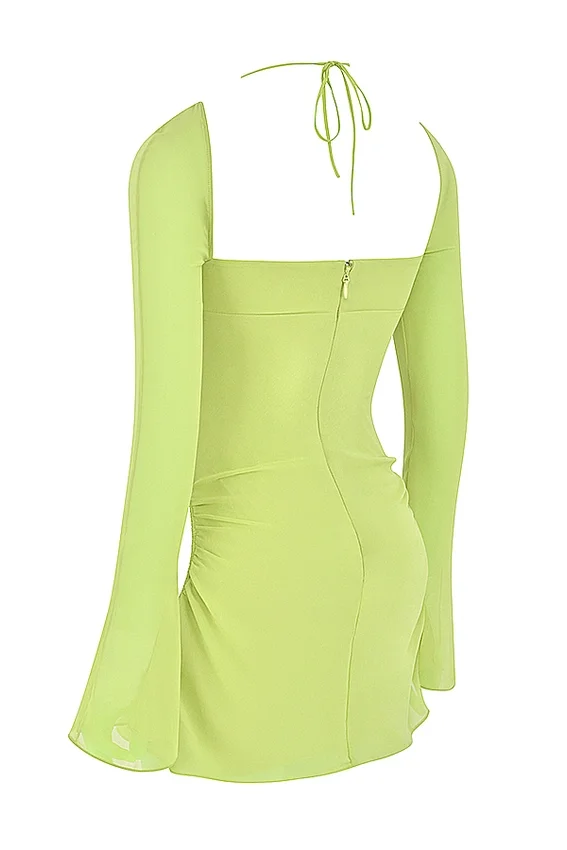 Baby Lime Chiffon Halter Mini Dress Baby Lime Chiffon Halter Mini Dress