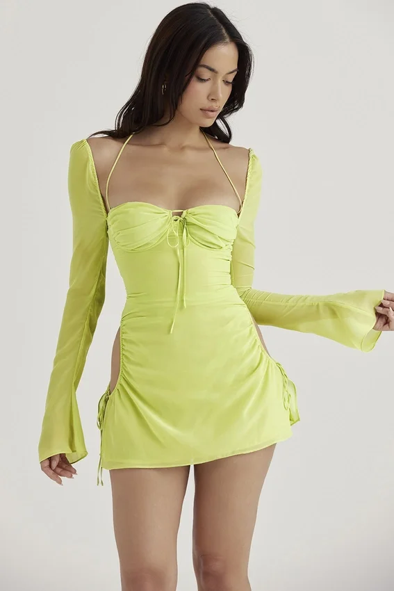 Baby Lime Chiffon Halter Mini Dress Baby Lime Chiffon Halter Mini Dress