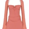 Baby Pink Chiffon Cutout Halter Mini Dress Baby Pink Chiffon Cutout Halter Mini Dress
