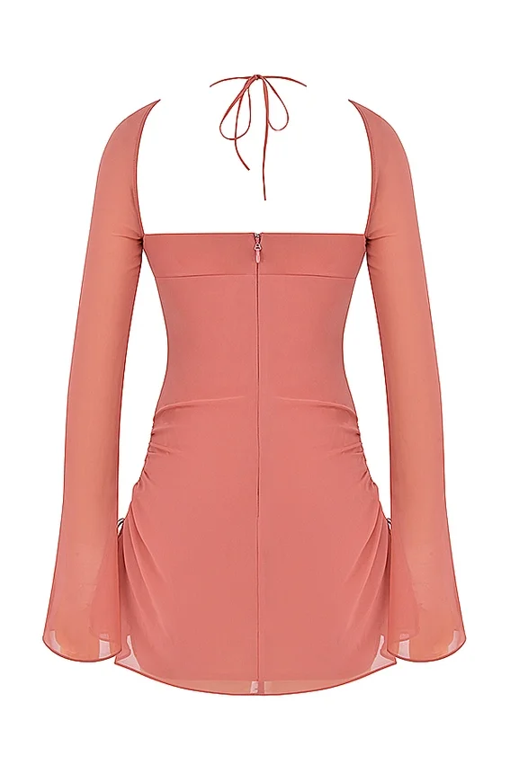 Baby Pink Chiffon Cutout Halter Mini Dress Baby Pink Chiffon Cutout Halter Mini Dress
