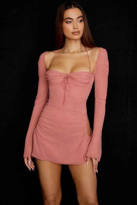 Baby Pink Chiffon Cutout Halter Mini Dress Baby Pink Chiffon Cutout Halter Mini Dress