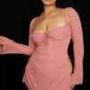 Baby Pink Chiffon Cutout Halter Mini Dress Baby Pink Chiffon Cutout Halter Mini Dress