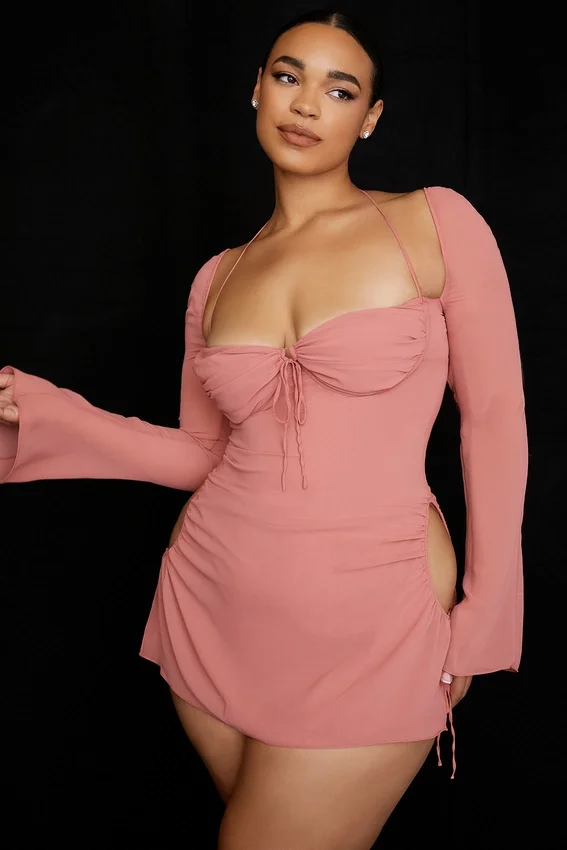 Baby Pink Chiffon Cutout Halter Mini Dress Baby Pink Chiffon Cutout Halter Mini Dress