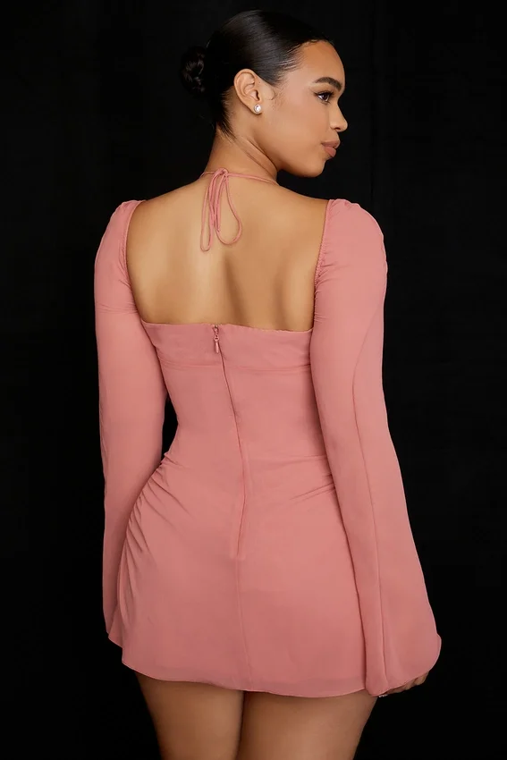 Baby Pink Chiffon Cutout Halter Mini Dress Baby Pink Chiffon Cutout Halter Mini Dress
