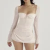 Baby Pink Quartz Chiffon Cutout Halter Mini Dress Baby Pink Quartz Chiffon Cutout Halter Mini Dress