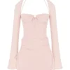 Baby Pink Quartz Chiffon Cutout Halter Mini Dress Baby Pink Quartz Chiffon Cutout Halter Mini Dress