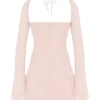 Baby Pink Quartz Chiffon Cutout Halter Mini Dress Baby Pink Quartz Chiffon Cutout Halter Mini Dress