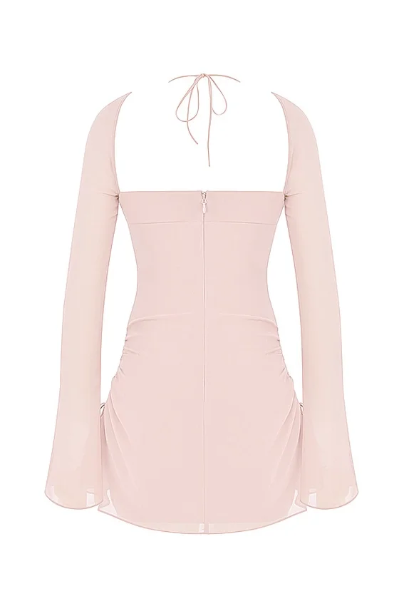 Baby Pink Quartz Chiffon Cutout Halter Mini Dress Baby Pink Quartz Chiffon Cutout Halter Mini Dress