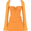 Baby Tangerine Chiffon Halter Mini Dress Baby Tangerine Chiffon Halter Mini Dress
