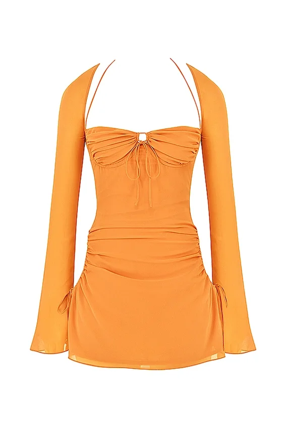 Baby Tangerine Chiffon Halter Mini Dress Baby Tangerine Chiffon Halter Mini Dress