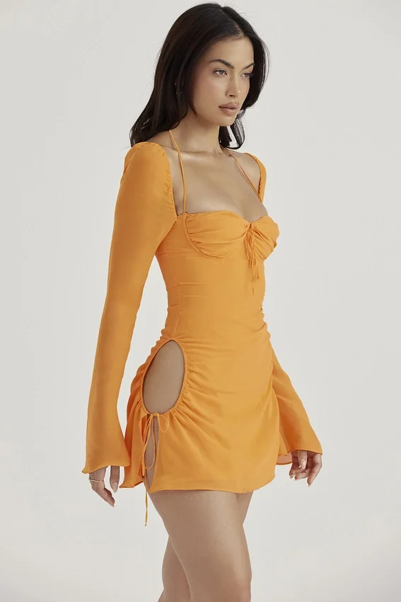 Baby Tangerine Chiffon Halter Mini Dress Baby Tangerine Chiffon Halter Mini Dress
