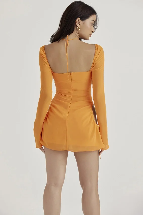 Baby Tangerine Chiffon Halter Mini Dress Baby Tangerine Chiffon Halter Mini Dress