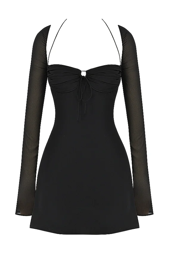 BabyDoll Black Chiffon Halter Mini Dress BabyDoll Black Chiffon Halter Mini Dress