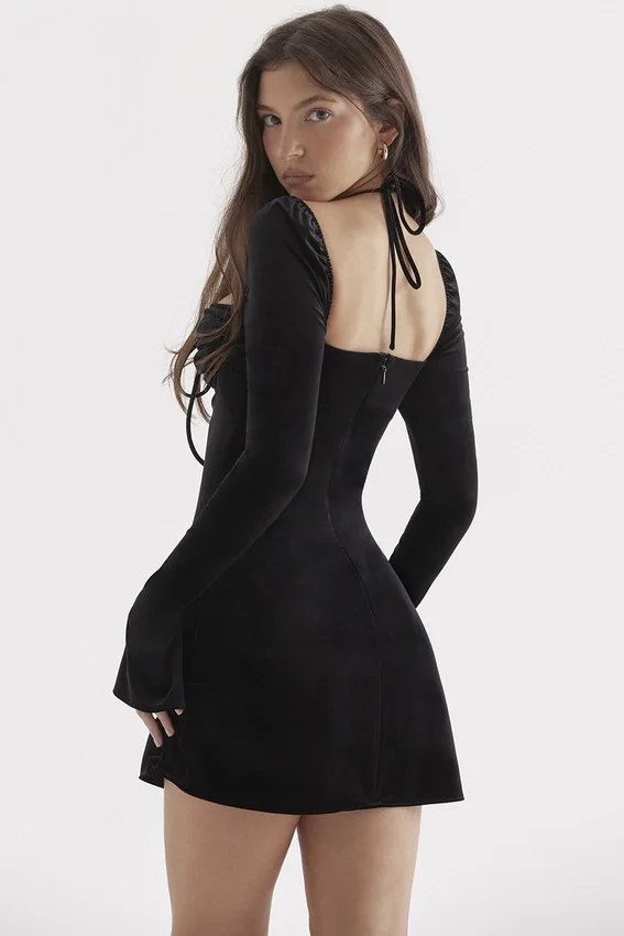 Babydoll Black Velvet Halter Mini Dress Babydoll Black Velvet Halter Mini Dress
