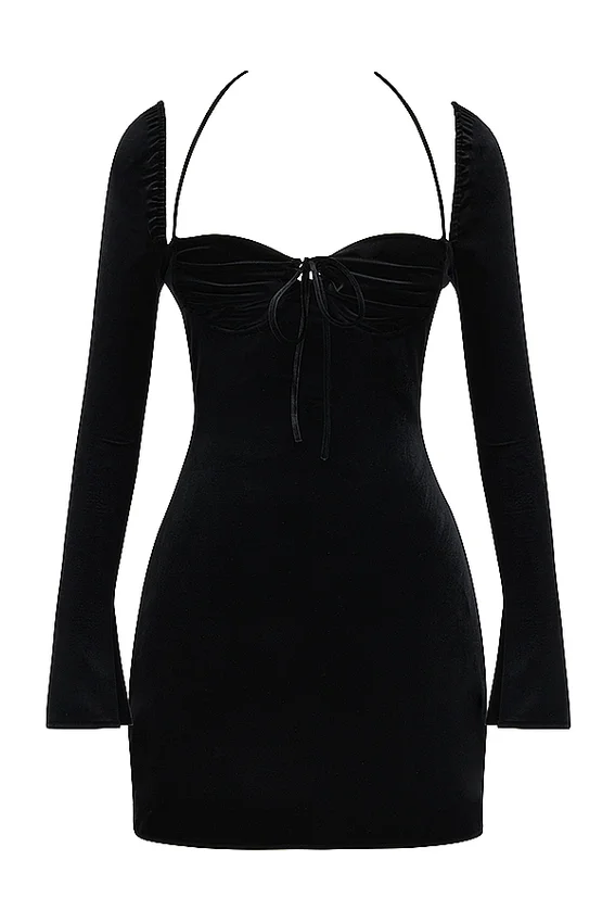 Babydoll Black Velvet Halter Mini Dress Babydoll Black Velvet Halter Mini Dress