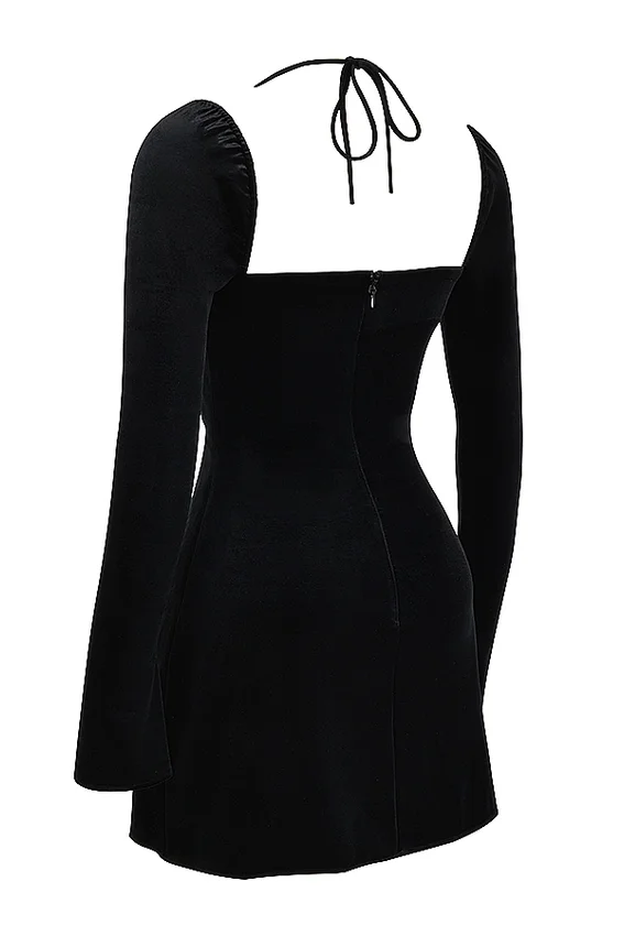 Babydoll Black Velvet Halter Mini Dress Babydoll Black Velvet Halter Mini Dress