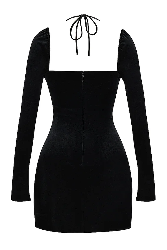 Babydoll Black Velvet Halter Mini Dress Babydoll Black Velvet Halter Mini Dress