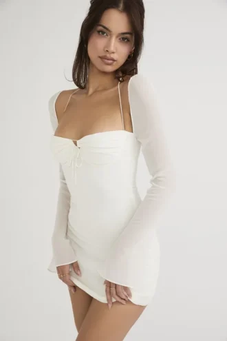 Babydoll Ivory Chiffon Halter Mini Dress