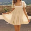 Bambi Ivory Satin + Broderie Anglaise Lace Regency Babydoll Mini Dress Bambi Ivory Satin + Broderie Anglaise Lace Regency Babydoll Mini Dress