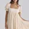 Bambi Ivory Satin + Broderie Anglaise Lace Regency Babydoll Mini Dress Bambi Ivory Satin + Broderie Anglaise Lace Regency Babydoll Mini Dress