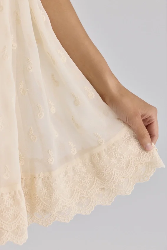 Bambi Ivory Satin + Broderie Anglaise Lace Regency Babydoll Mini Dress Bambi Ivory Satin + Broderie Anglaise Lace Regency Babydoll Mini Dress