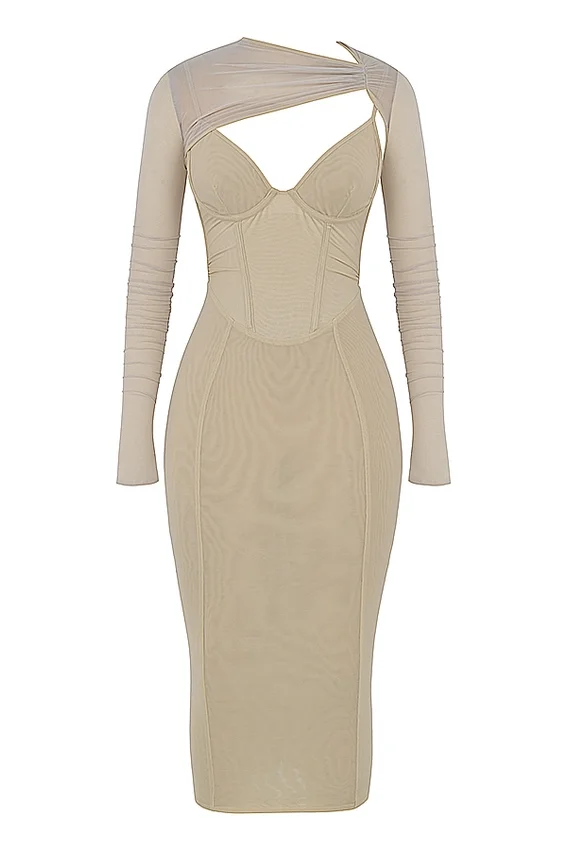 Beatrice Beige Corset Midi Dress Beatrice Beige Corset Midi Dress