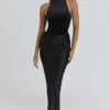 Beau Black Satin Draped Maxi Skirt Beau Black Satin Draped Maxi Skirt