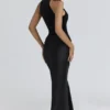 Beau Black Satin Draped Maxi Skirt Beau Black Satin Draped Maxi Skirt