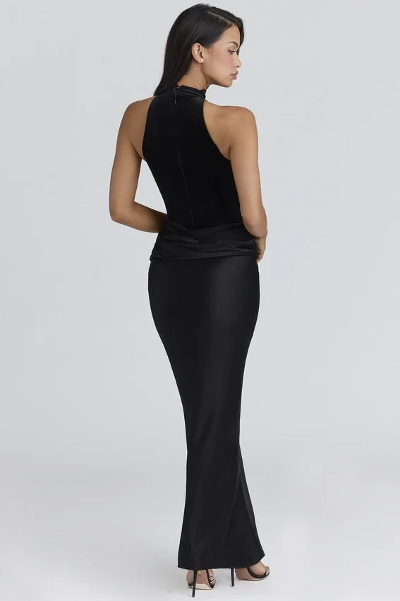 Beau Black Satin Draped Maxi Skirt Beau Black Satin Draped Maxi Skirt