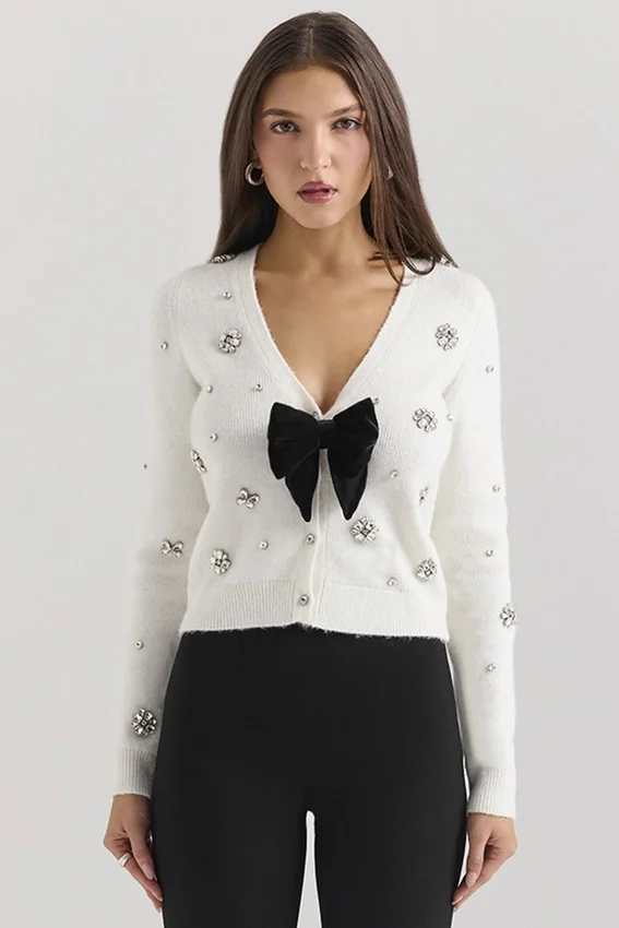 Beaubella Ivory Soft Mohair Embellished Cardigan Beaubella Ivory Soft Mohair Embellished Cardigan