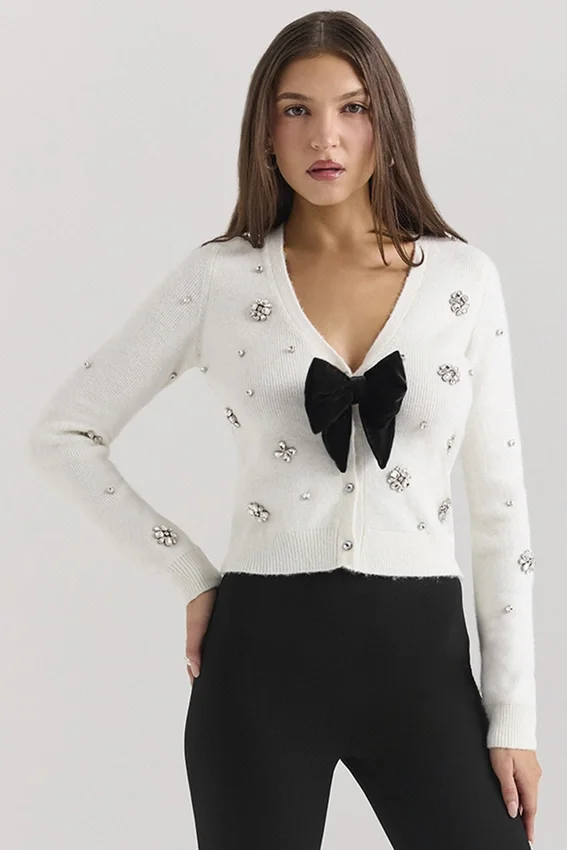 Beaubella Ivory Soft Mohair Embellished Cardigan Beaubella Ivory Soft Mohair Embellished Cardigan